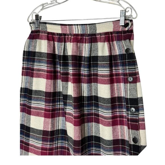 1980s American Plaid Wool-Blend Midi Skirt w/ Side Buttons
 size medium - Picture 10 of 15